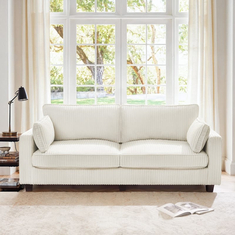 81" Modern Corduroy 3 Seater Sofa, Polyester Rectangle Upholstered Sofa with Wood Base for Living Room - 81"W X 33"D X 26"H