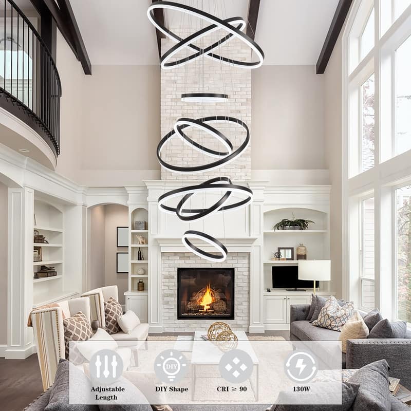 Modern 8 Ring LED Chandelier Dimmable High Ceiling Chandelier