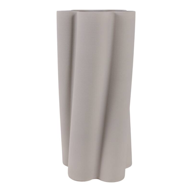 Porcelain Vase Sculptural Vertical Wave Design with Curved Silhouette - 8" x 8" x 18"