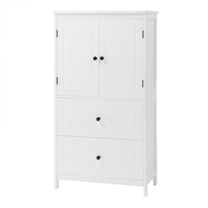 Freestanding Cabinet Floor Storage Cabinet with 2 Doors, Drawers and Adjustable Shelf for Bathroom Kitchen Office Living Room