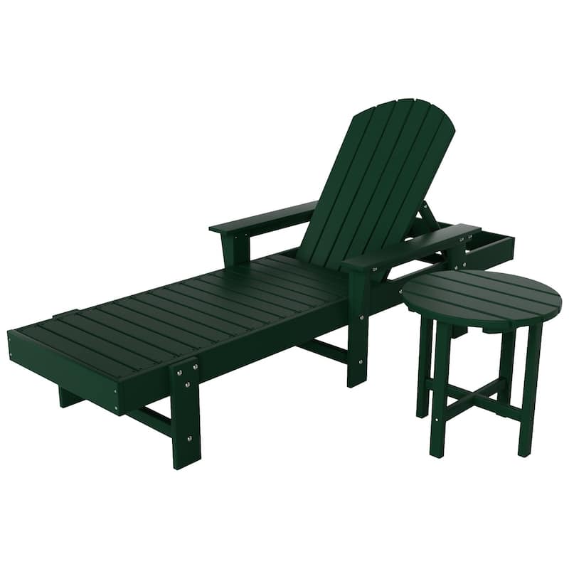 Polytrends Altura Poly Eco-Friendly All Weather Reclining Chaise Lounge with Arms & Side Table (2 Piece Set)
