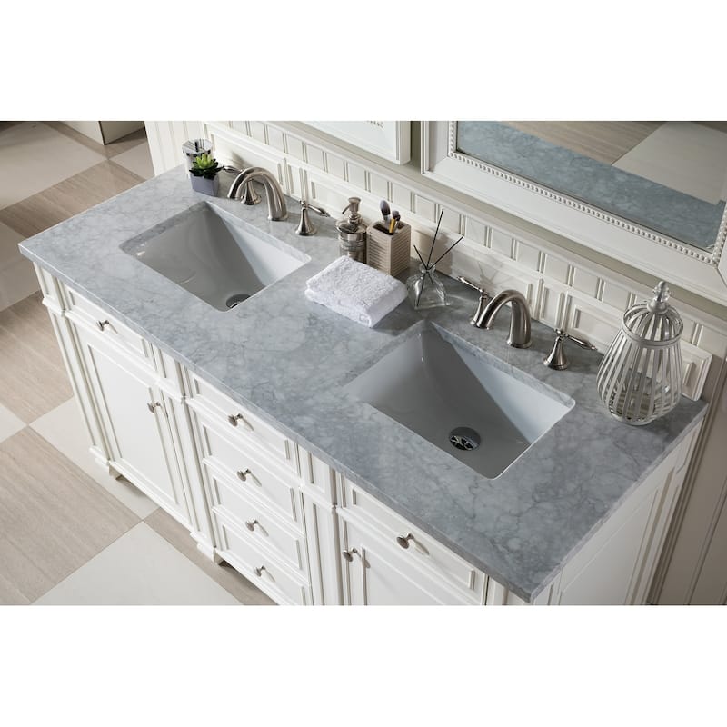 James Martin Vanities Bristol 60" Double Vanity, Bright White - Carrara Marble