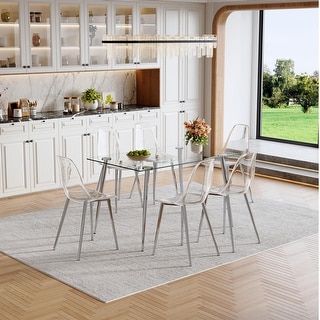 Modern Luxurious Rectangular Tempered Glass Dining Table Set- with 6 ...