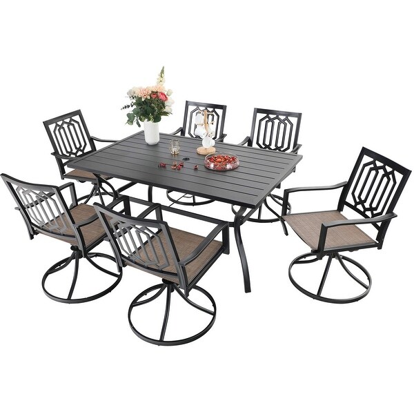 MFSTUDIO 7-Piece Patio Dining Set of 7, 60" x 37" Steel ...
