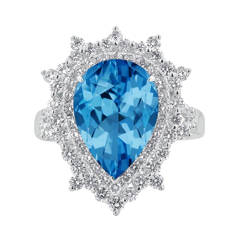 Auriya 5 5/8ct Pear-cut Blue Topaz and Halo Diamond Ring 1 1/4ctw 18K Gold