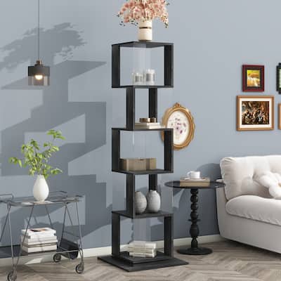 5 tier Rotating Bookshelf,Floor Rack Bookcase with Acrylic plate Student Multi-Function Creative Bookshelf for Living Room