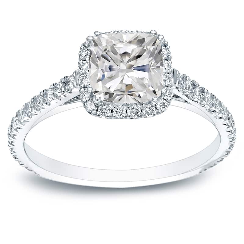 Auriya 14k Gold 1 1/2ctw Cushion-cut Halo Diamond Engagement Ring Certified (H-I, I1-I2) - White - 9