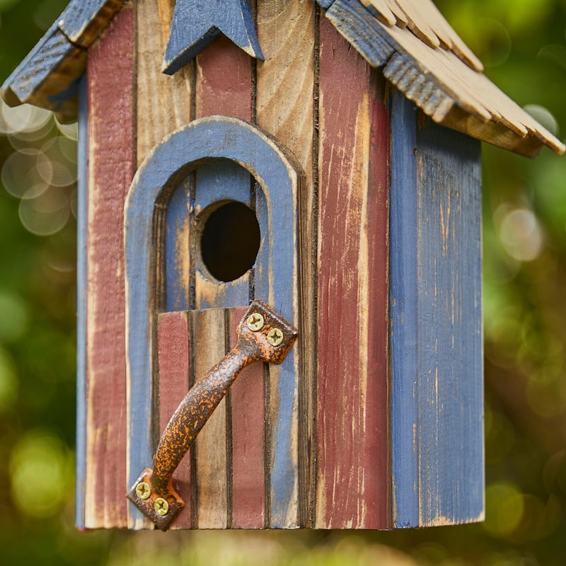 Glitzhome 11.75"H Wooden Hand Painted Distressed Birdhouse