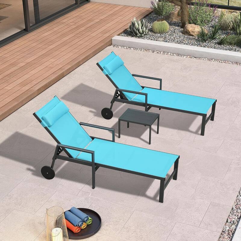 PURPLE LEAF Lounge Chair Set for Outside Aluminum Patio Recliner with Side Table and Pillow Beach Sunbathing Tanning Chairs