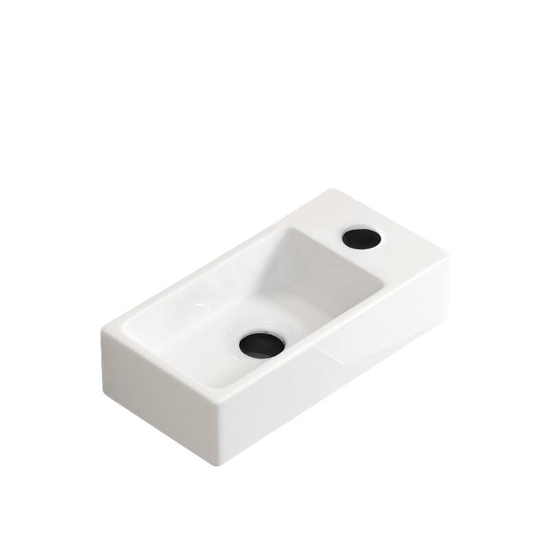 GDFStudio - Kairo 18" Modern Ceramic Wall Hung Cloakroom Basin Sink with Rectangular Basin, without Tap and Drain - Left tap hole - Milk White
