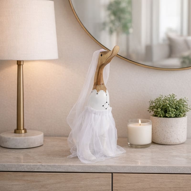 Decorative Wooden Wedding Duck Figurine Sculpture - 16.0"