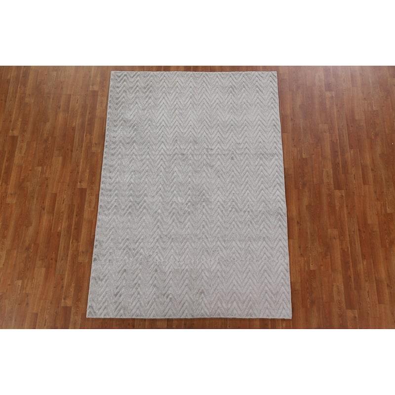 Chevron Gabbeh Contemporary Area Rug Hand-knotted Gray Carpet - 5'3" x 7'7"