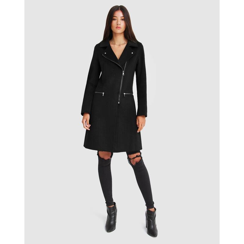 Last Chance Wool Blend Moto Coat - L - Black