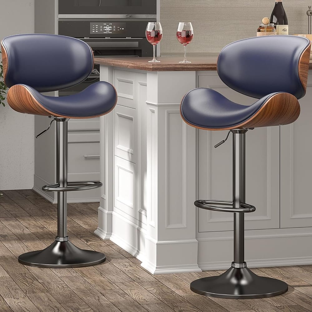 Bar Stools Adjustable Height Swivel Faux Leather Armless Barstools