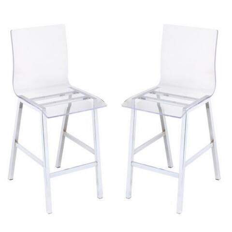 Metal Counter Height Chair with Acrylic Seat and Back, Set of 2,Clear and Silver
