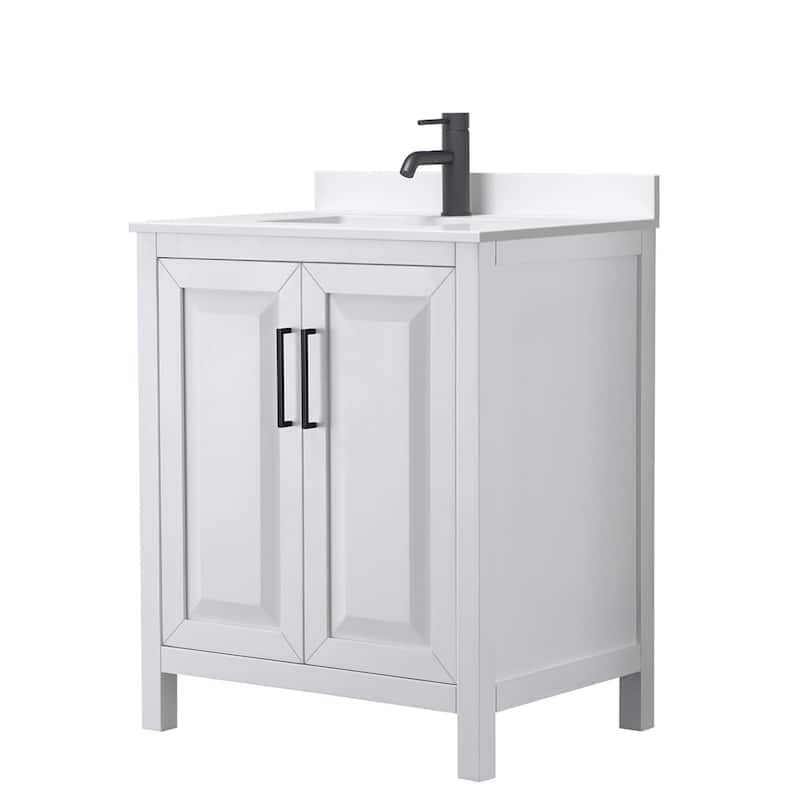 Wyndham Collection WCV252530S-QTZ-UNSMXX Daria 30" Free Standing - White / White Quartz Top / Matte Black Hardware