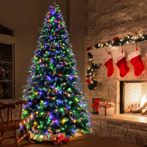Gymax 5/6/7/9 FT Pre-Lit Artificial Christmas Tree Hinged Xmas Tree w/