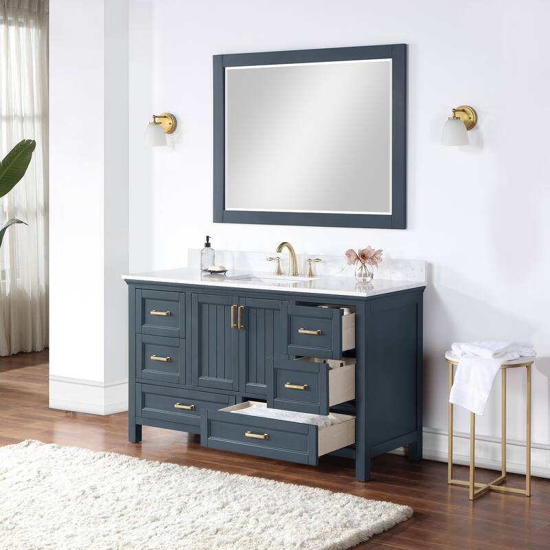 Altair Isla 60" Bathroom Vanity in Classic Blue with Countertop,with Mirror - 60 in.