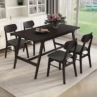 5-Piece Mid-Century Style Dining Table Set Kitchen Table with 4 Faux ...