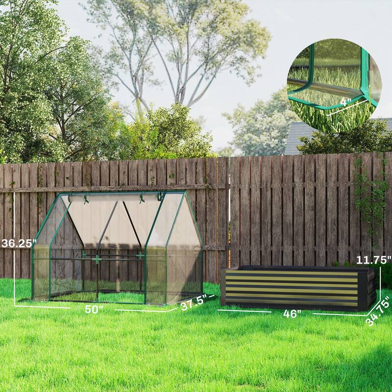 Outsunny 4 x 3 x 1ft Raised Garden Bed with Mini Greenhouse, Galvanized Raised Garden Bed with Cover for Herbs and Vegetables