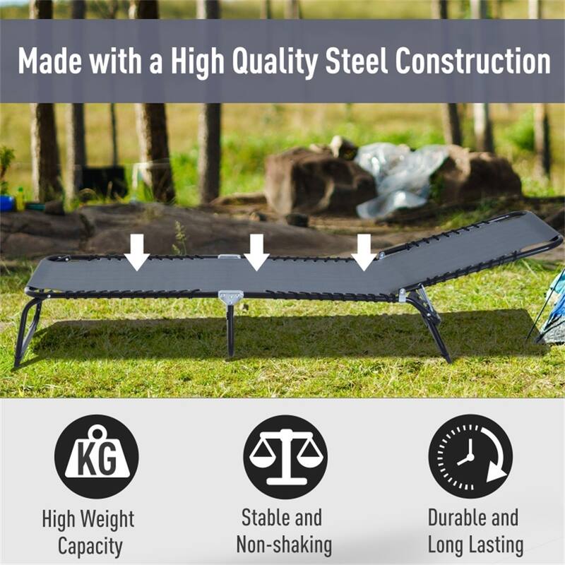 Adjustable Reclining Outdoor Lounge Chair Foldable Portable Camping Poolside Patio with Mesh Fabric and Steel Frame