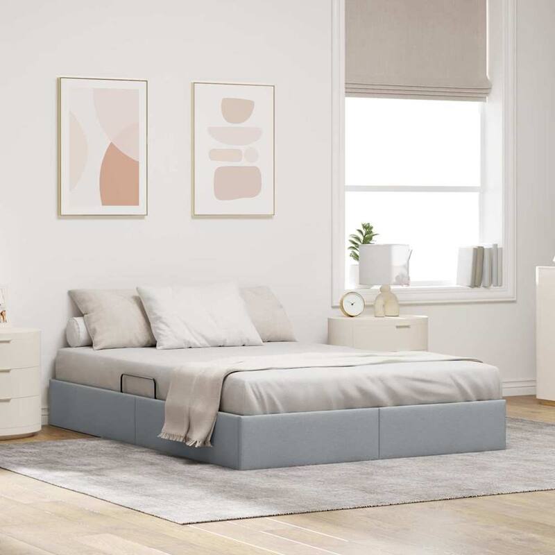 vidaXL Storage Bed with Mattress in Fabric - Light grey (2)