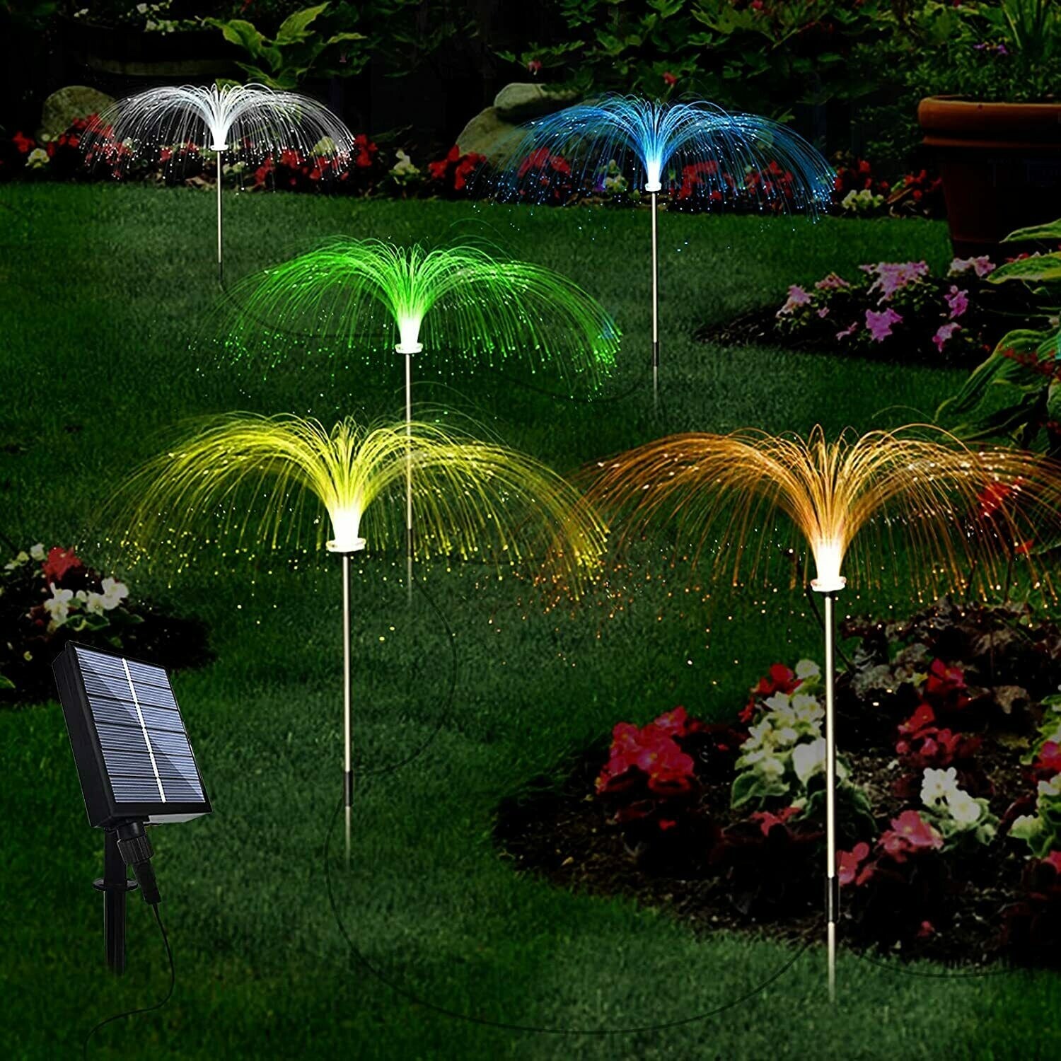Pack 3 Solar Flower Jellyfish Stake Light Garden Path Yard Sculpture Decor 