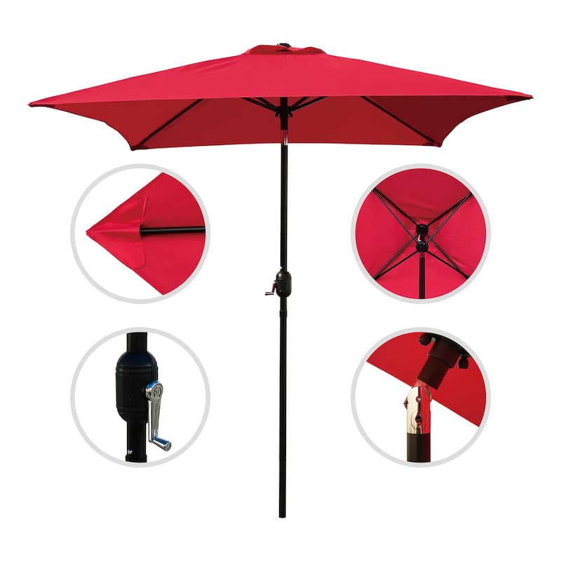 Davee Furniture 6.5' Square Patio Umbrella Outdoor Table Market Umbrella with Tilt/Crank, 4 Ribs (Red)
