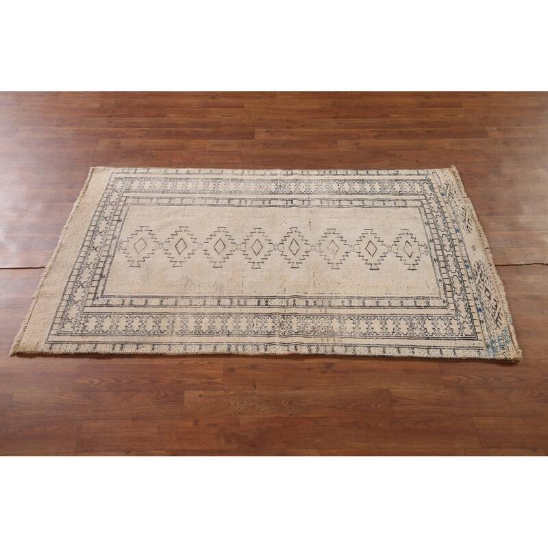 Hand Knotted Oriental 100% Wool Carpet Traditional Geometric Beige & Ivories Bokhara Area Rug - 4' 8'' X 2' 11''