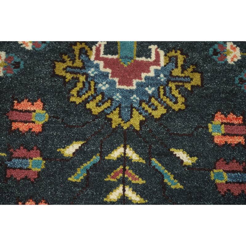 Hand-knotted Traditional Wool Grey Geometric Oriental Area Rug - 9' 11'' X 2' 5''