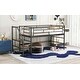 preview thumbnail 6 of 15, Black Twin Size Metal Mid Loft Bed with Storage Stairs and Fence