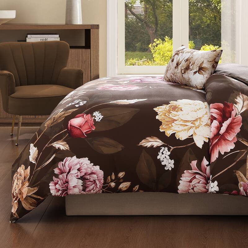 Bebejan Floral Garden on Mocha 5 Piece Reversible Comforter Set