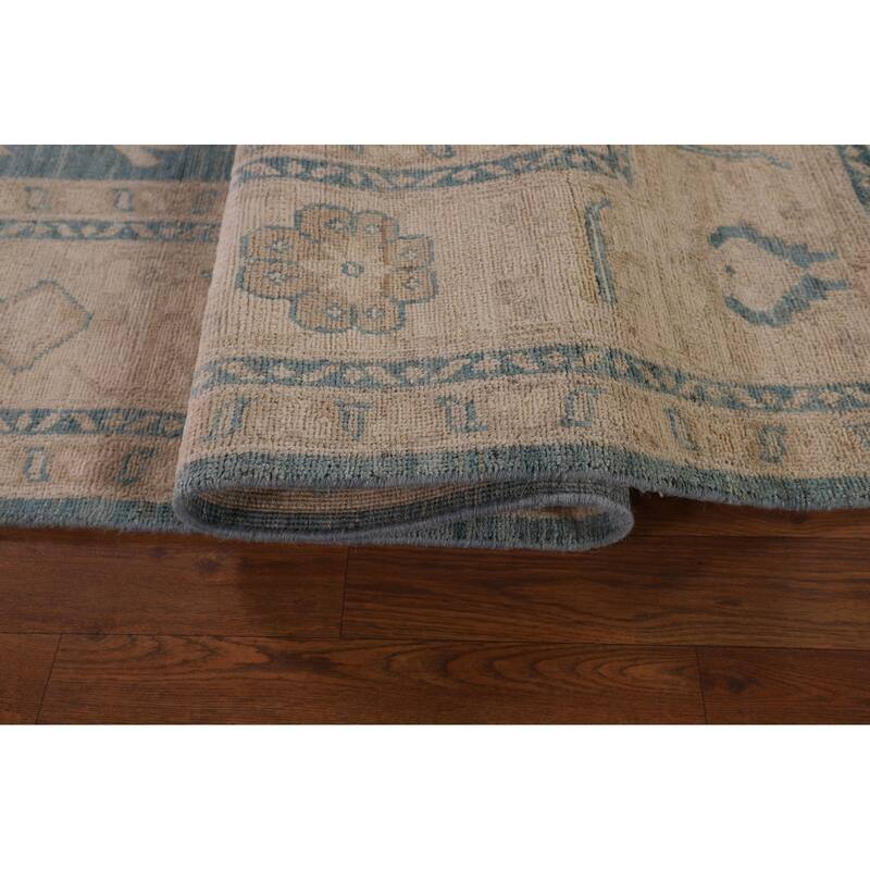 Teal Blue Vegetable Dye Oushak Turkish Rug Hand-Knotted Wool Carpet - 7'10" x 10'6"