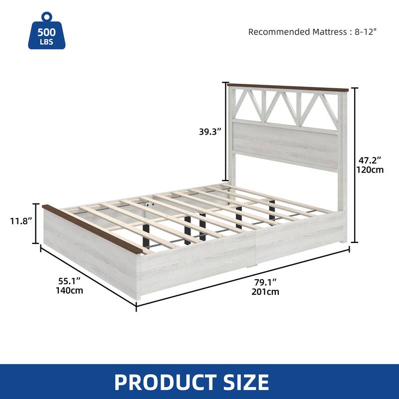Farmhouse Bed with Headboard Platform, Ideal for Bedroom/Apartment