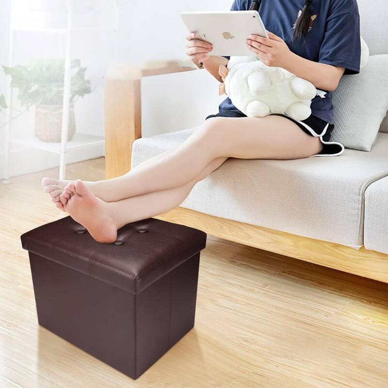 Small Leather Storage Ottoman