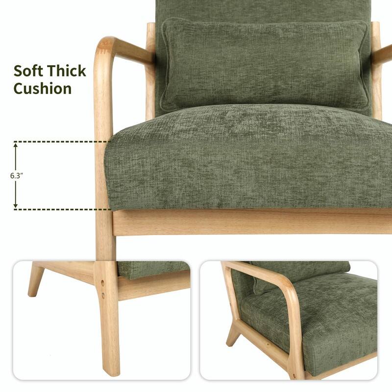 Mid-Century Modern Accent Chair with Solid Wood Frame and Detachable Lumbar Pillow for Living Room or Bedroom