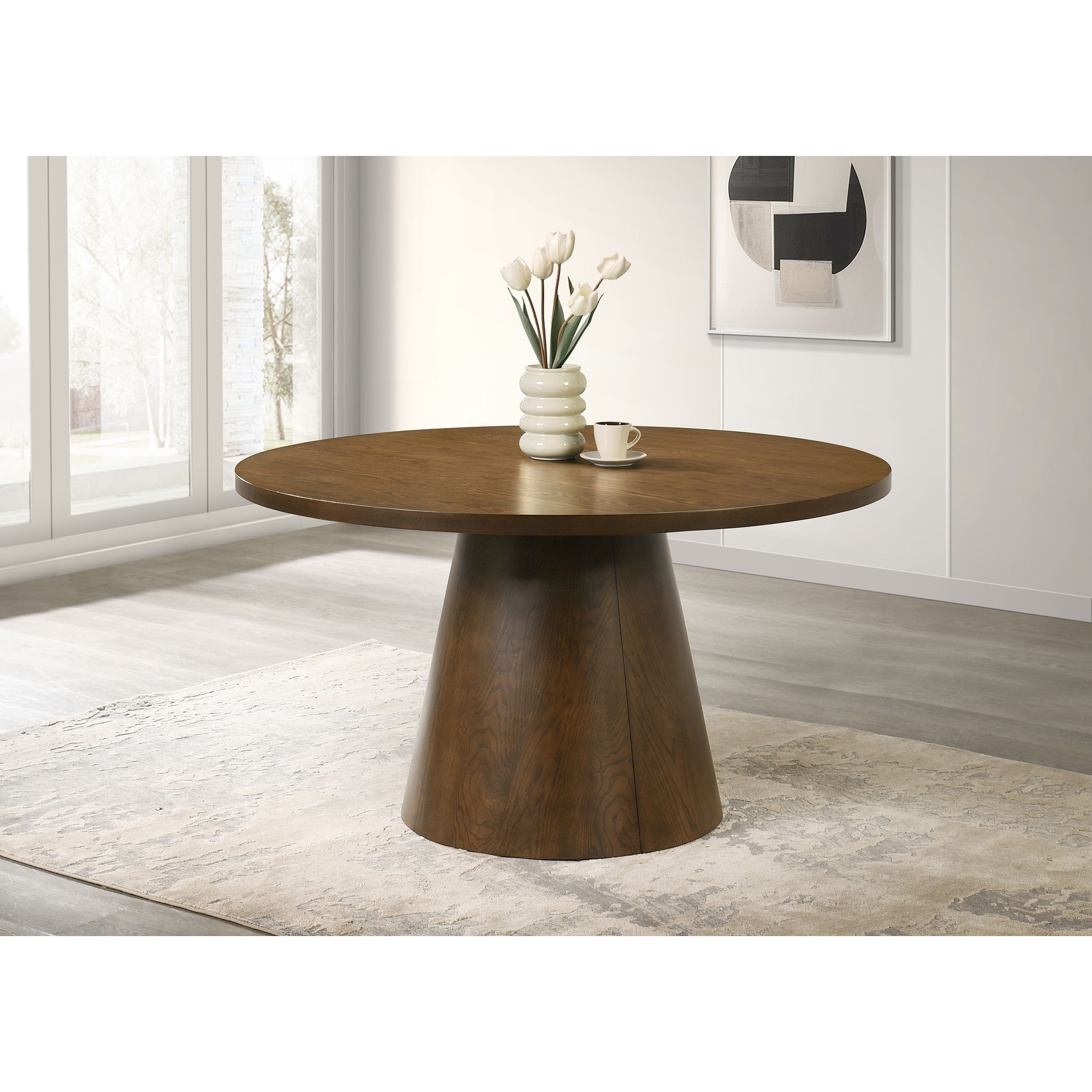 Franklin 54-inch Round Wood Pedestal Base Dining Table Dark Brown