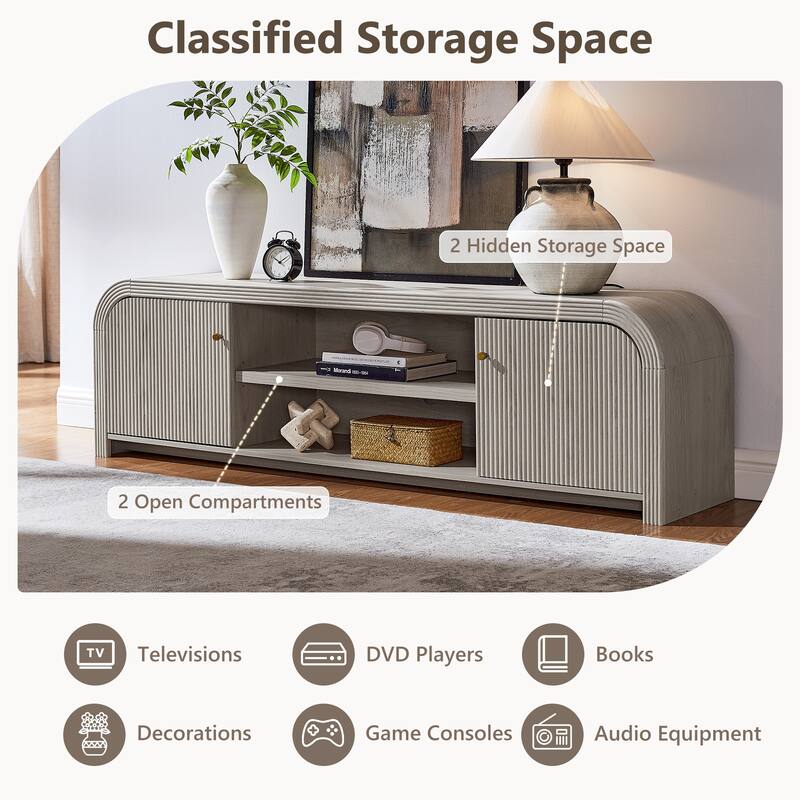 Modern Fluted TV Stand for 80" TV, Media Console, Entertainment Center