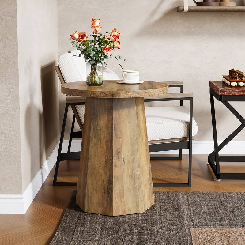 Round End Table, Wooden Couch Side Table, Nightstand Accent Furniture for Living Room, Bedroom
