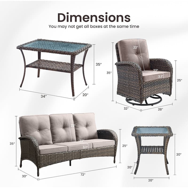 Gymojoy 5-Piece Outdoor Wicker Patio Furniture with 3 Seat Sofa & Swivel Chair, Coversation Set with Water Resistant Cushions