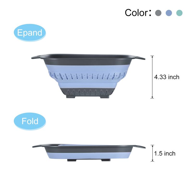 3pcs Silicone Folding Drain Basket Kitchen Vegetable Washing Basket - Grey+Green+Blue