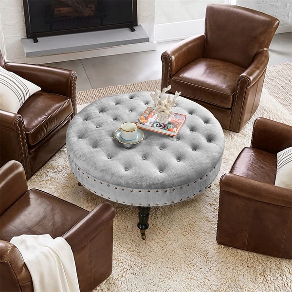 Round Velvet Tufted Coffee Table Ottoman 34 x 34 x 17 H On Sale Bed Bath Beyond 37074872