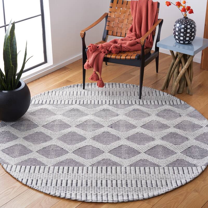 SAFAVIEH Handmade Vermont Terra Trellis Wool Rug - 6' Round - Grey/Ivory