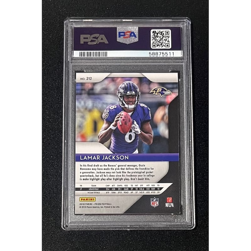 Lamar Jackson 2018 Panini Prizm Football Rookie Card #212 Graded PSA 8 - 8'6" x 11'6"