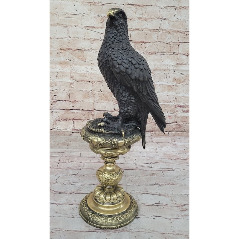 Hot Cast Bronze Eagle On Golden Pedestal Signed Original Wildlife Birds Art By Milo