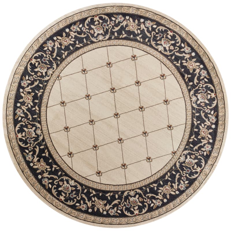 Domani Avon Elegant Victorian Trellis Rug - 7'10" Round - Ivory