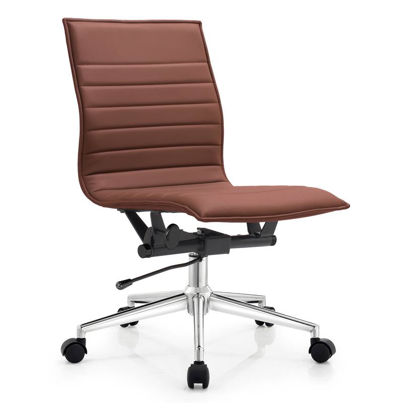 Set of 2 Modern Office Chairs, Upholstered PU Leather Ribbed Armless Mid Back with Metal Frame, Adjustable Height, Tilt