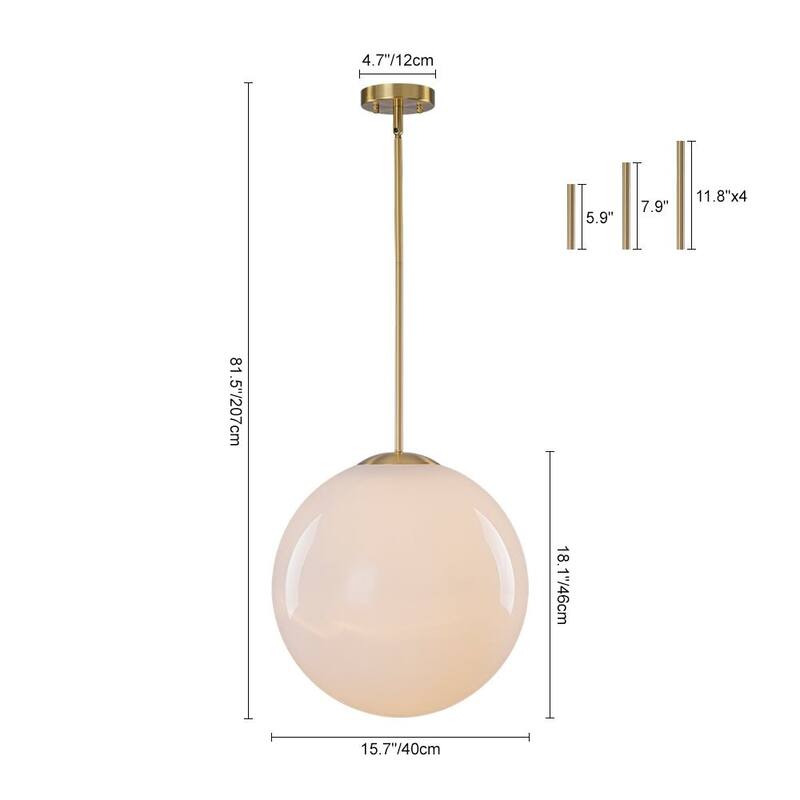 Modern Minimalist 1-Light Glossy Milky Glass Globe Pendant - 15.7 in