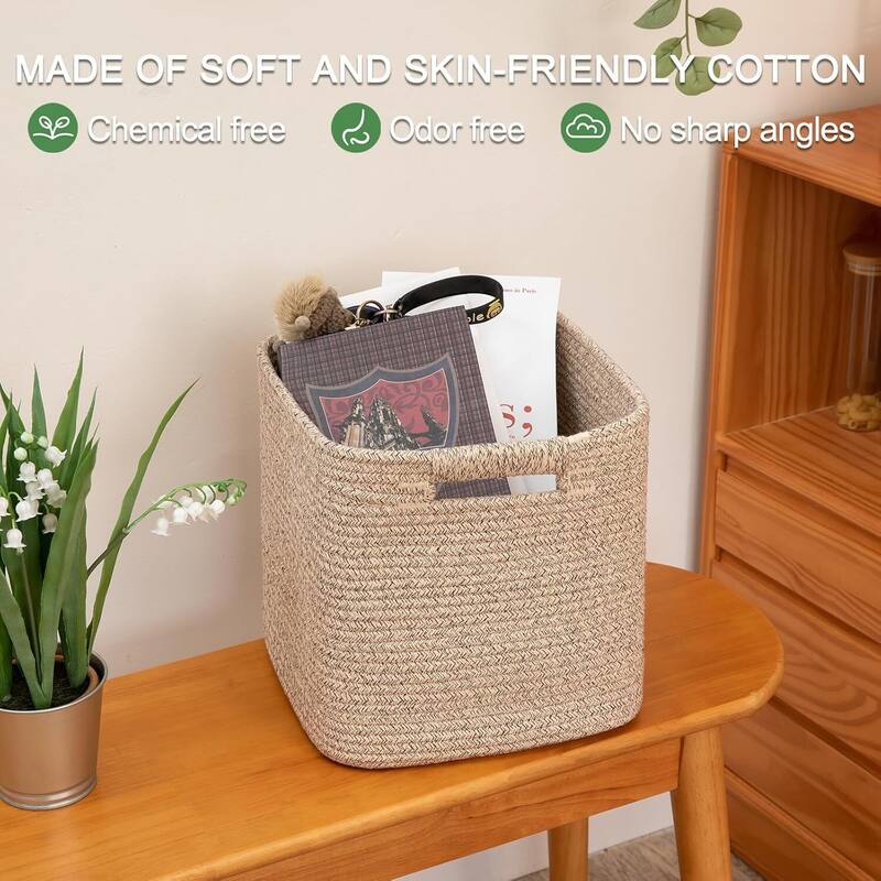 Storage Cubes 11 Inch Storage Bins-3-Pack, Cotton Rope Woven Baskets - 11"L x 11"W x 11"H