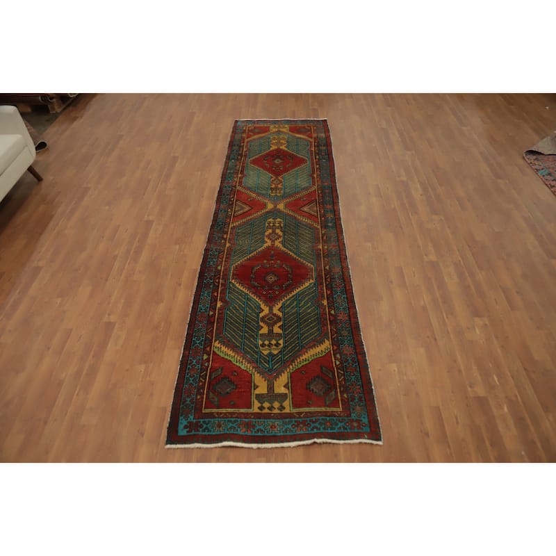 Hand Knotted Oriental 100% Wool Carpet Traditional Geometric Oranges & Rust Ardebil Runner Rug - 11' 4'' X 3' 2''